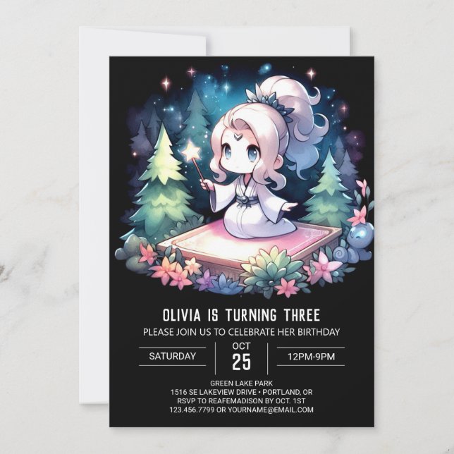 Girl Fantasy Wizard Birthday Invitation (Front)