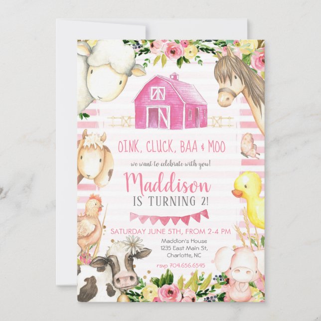 Girl Farm Birthday Invitation (Front)