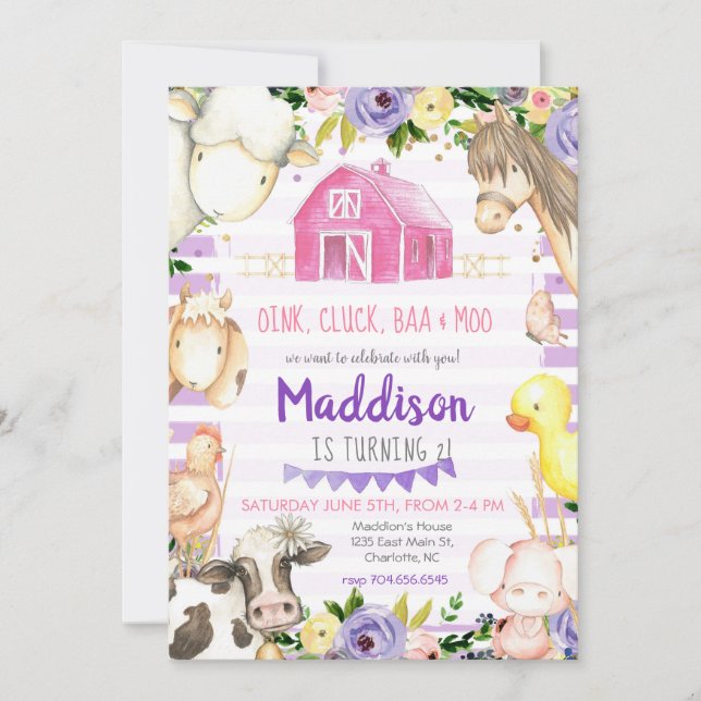 Girl Farm Birthday Invitation (Front)