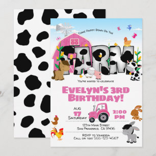 Girl Farm Themed Birthday Party Invitation