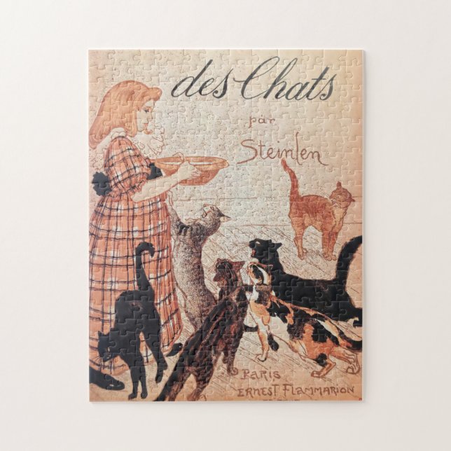Girl Feeding Cats Vintage Steinlen Poster Jigsaw Puzzle (Vertical)