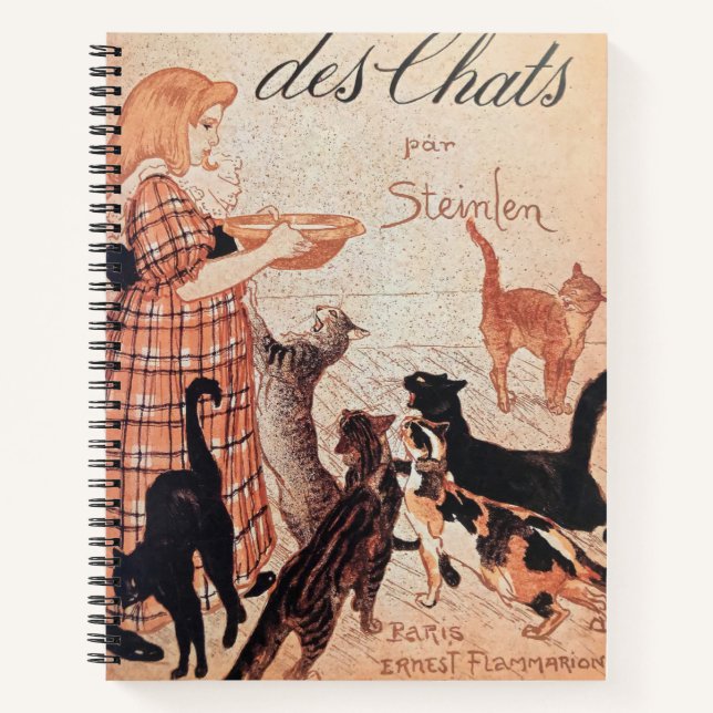 Girl Feeding Cats Vintage Steinlen Poster Notebook (Front)