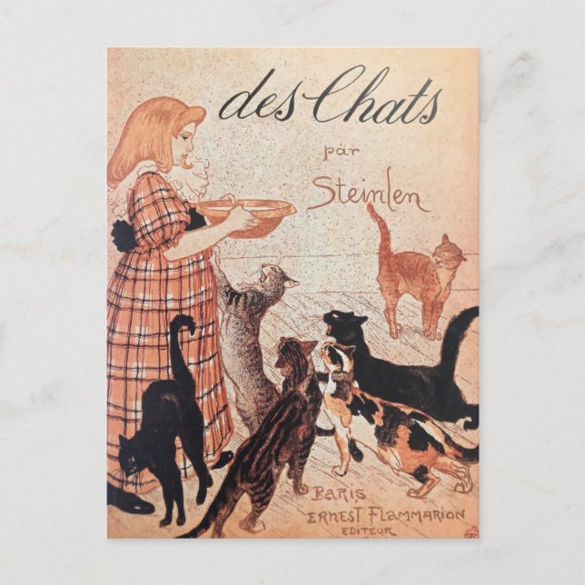 Girl Feeding Cats Vintage Steinlen Poster Postcard (Front)