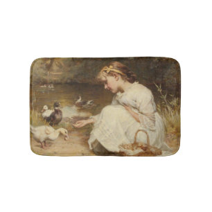 Girl Feeding Ducks (by Frederick Morgan) Bath Mat