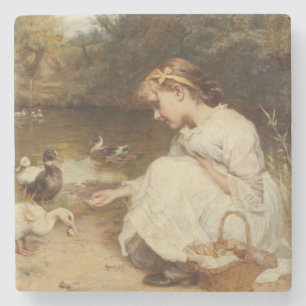 Girl Feeding Ducks (by Frederick Morgan) Stone Coaster
