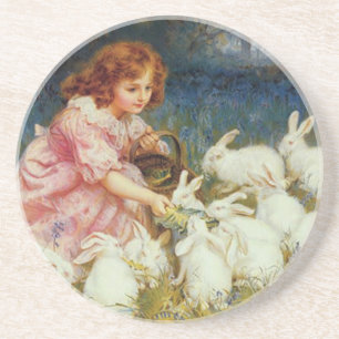 Girl Feeding Rabbits Coaster