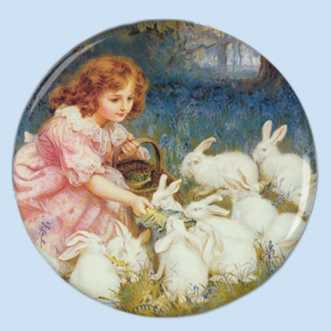 Girl feeding Rabbits Magnet (Creator Uploaded)