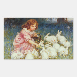 Girl feeding rabbits sticker