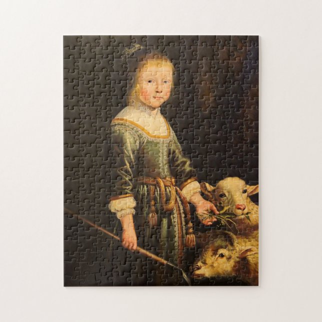 Girl Feeding Sheep Old Masters Painting Jigsaw Puzzle (Vertical)