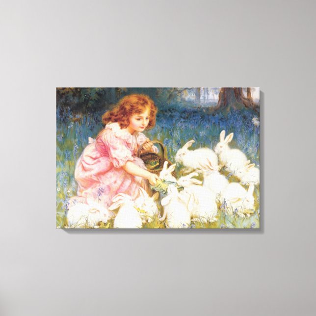 Girl Feeding the Rabbits (by Frederick Morgan) Canvas Print (Front)