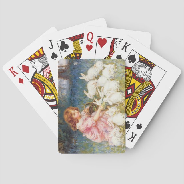 Girl Feeding the Rabbits (by Frederick Morgan) Playing Cards (Back)