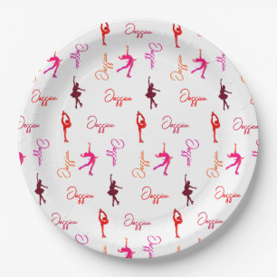 Girl Figure Skating Ice Skating Name All Over Paper Plate