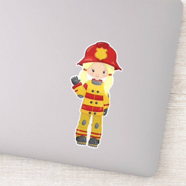 Girl Fireman, Female Firefighter, Blonde Hair (Detail)