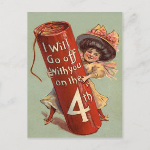 Girl Firework Firecracker Invitation Postcard