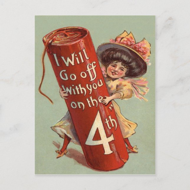 Girl Firework Firecracker Invitation Postcard (Front)