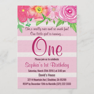 Girl First 1st One Birthday Party Invite