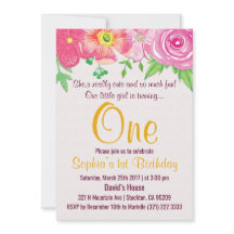Girl First 1st One Floral Birthday Party Invite