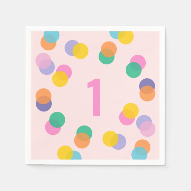 Girl First Birthday Colourful Confetti Napkin (Front)