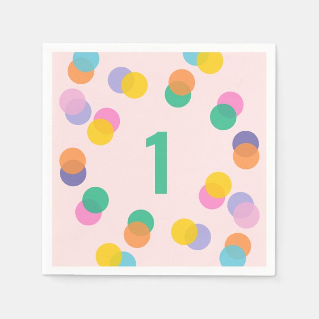 Girl First Birthday Colourful Confetti Napkin (Front)