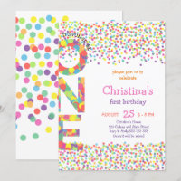 Girl First Birthday Confetti Rainbow Colourful Cut