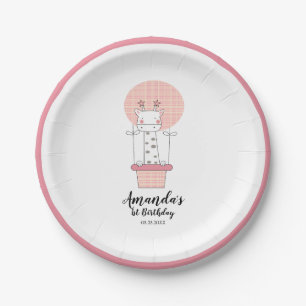 Girl First Birthday Giraffe Paper Plate