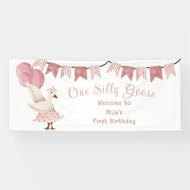 Girl first Birthday One Silly Goose Banner (Horizontal)