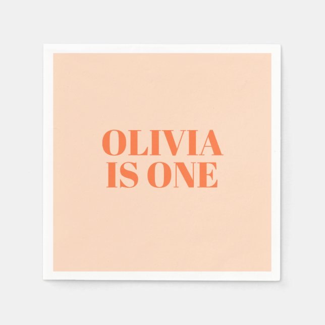 Girl First Birthday Peach Modern Napkin (Front)