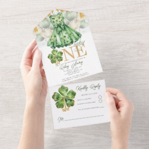 Girl First Birthday St Patrick's Day Rsvp All In One Invitation