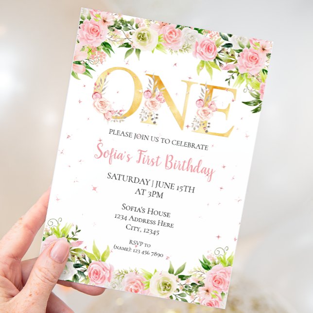 Girl First Birthday Watercolor Flowers Invitation (Creator Uploaded)
