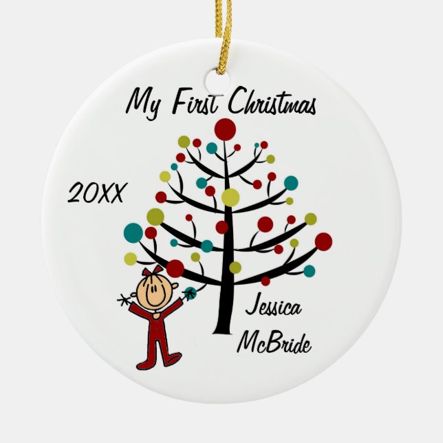 Girl First Christmas Customized Ornament (Front)