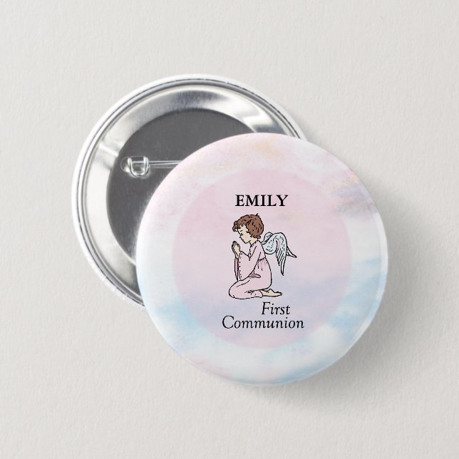 Girl, First Communion Angel 2 Inch Round Button (Front & Back)