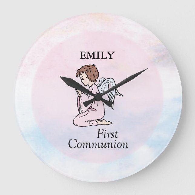 Girl, First Communion Angel Large Clock (Front)