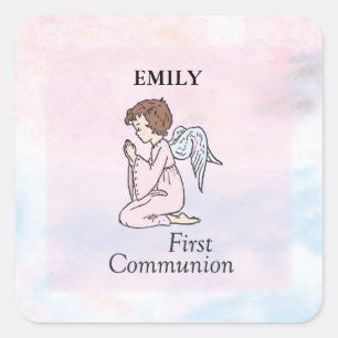 Girl, First Communion Angel Square Sticker