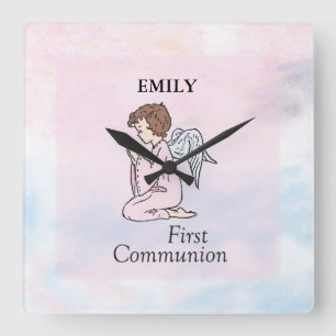 Girl, First Communion Angel Square Wall Clock