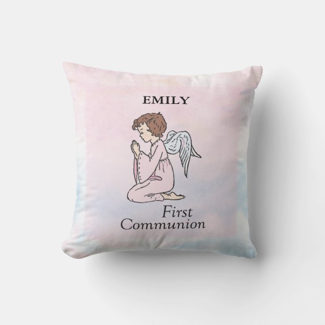 Girl, First Communion Angel Throw Pillow (Front)
