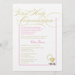 Girl First Communion Invitation - Pink