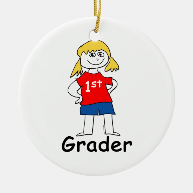 Girl First Grader Ceramic Ornament (Front)