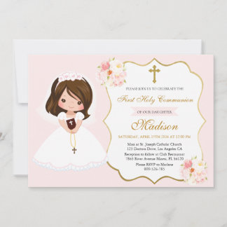 Girl First Holy Communion Invitation Elegant Cute