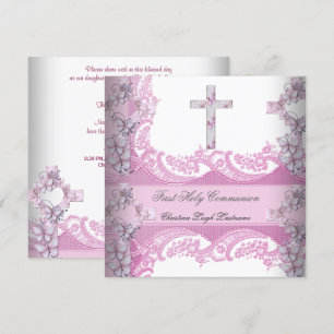 Girl First Holy Communion Lace Pink Invitation