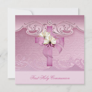 Girl First Holy Communion Pink cross Invitation