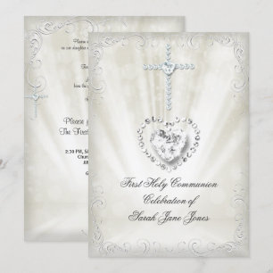 Girl First Holy Communion White Beige Heavenly 2 Invitation