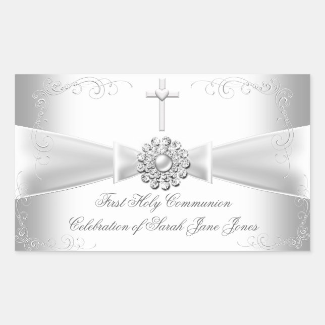 Girl First Holy Communion White Silver Sticker (Front)