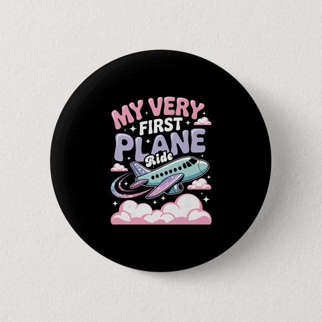 Girl First Plane Ride Children First Time Flyer  2 Inch Round Button (Front)