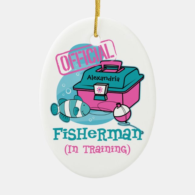 Girl Fisherman In Training Ceramic Ornament (Front)