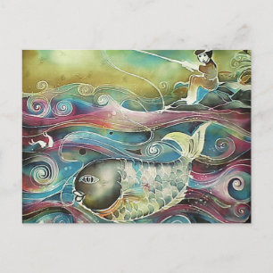 Girl Fishing at Night Postcard