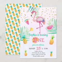 Girl Flamingo 1st Birthday Summer Watercolor