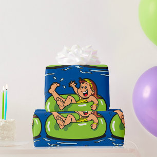 Girl Floating in Pool Tube Wrapping Paper