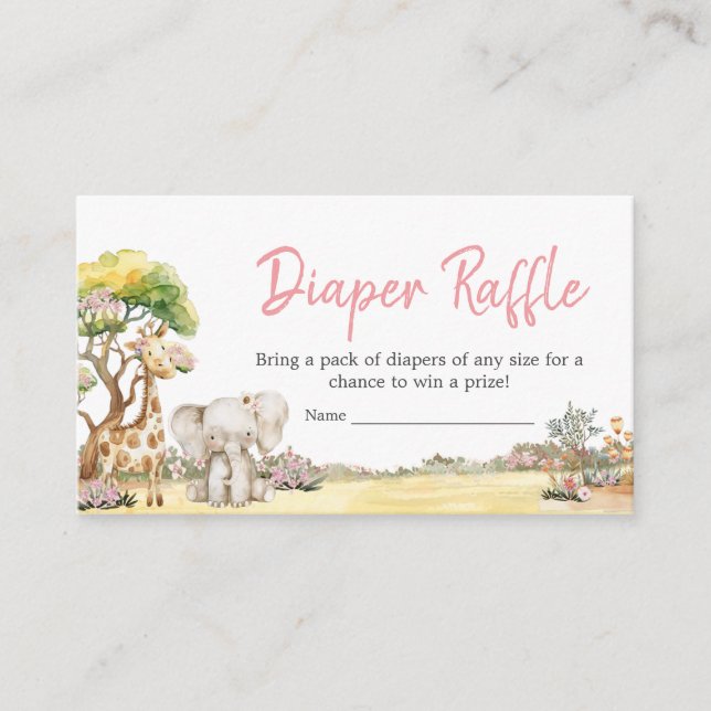Girl Floral Jungle Safari Animals Diaper Raffle Enclosure Card (Front)