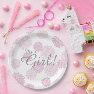 girl floral simple baby shower botanical diaper paper plate