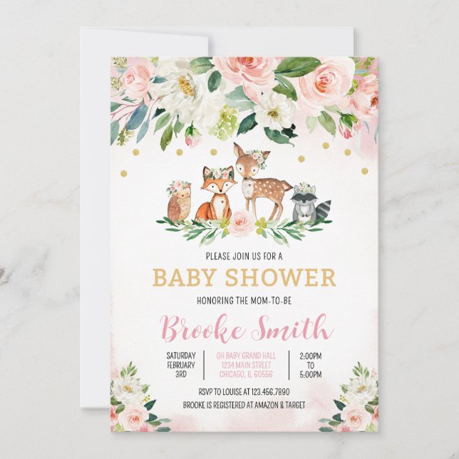 Girl Floral Woodland Baby Shower Invitation (Front)
